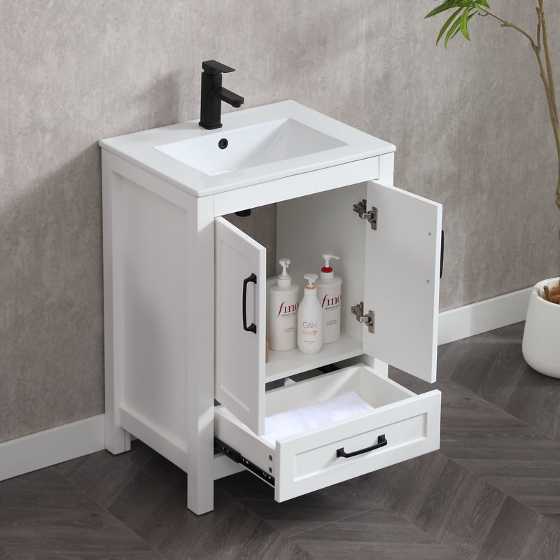 Wimer 24'' Single Bathroom Vanity Sink Combo with Ceramic Top, Faucet, White