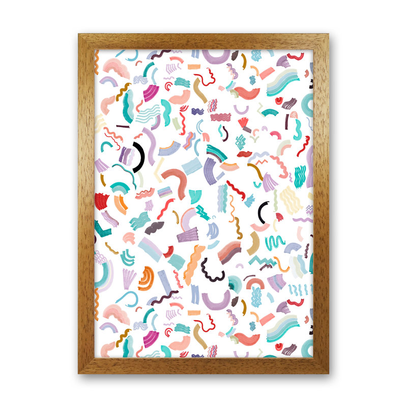 Curly And Zigzag Stripes White - Print, Brown Framed, 63cm H x 46cm W x 3cm D