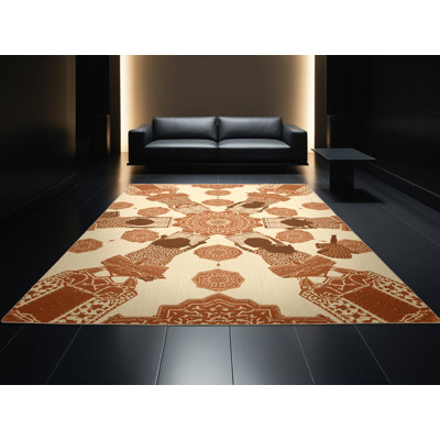 Tapis d'inspiration mondiale beige lavable à la machine Patrizius