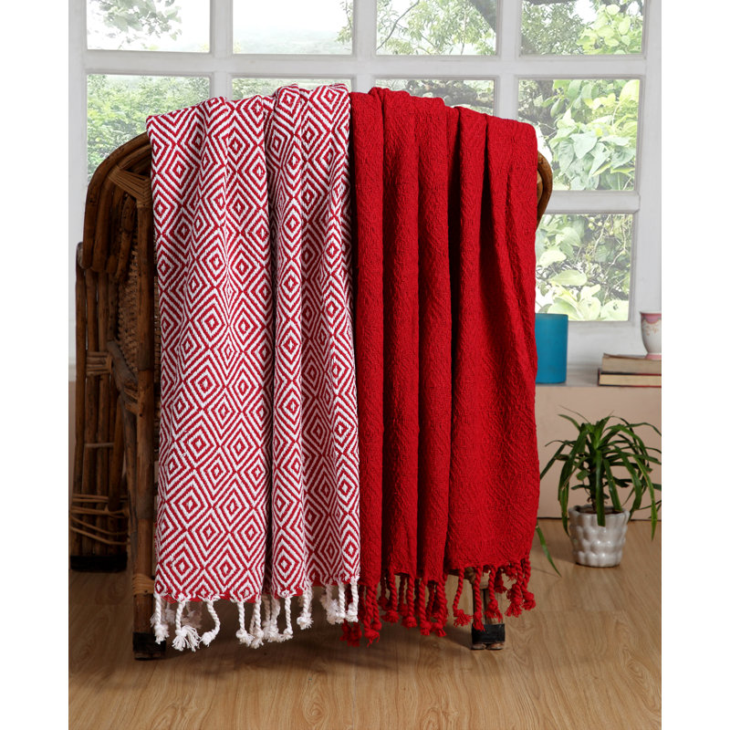  Jeté luxueux 100% coton, Rouge, Géométrique