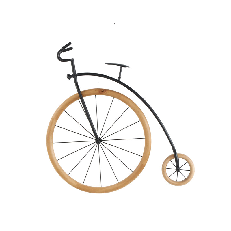 Décoration murale Cole et vélo en métal gris avec roues en bois brun