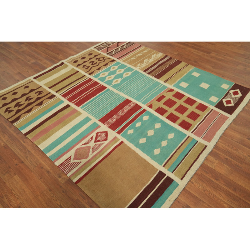Tapis carré kilim en laine à tissage plat 6 x 6