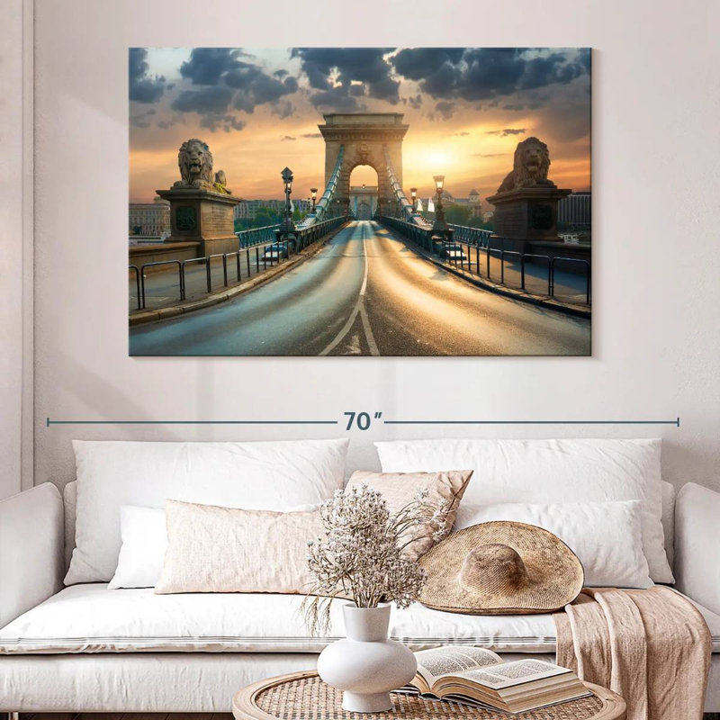 Pont à chaînes Nicci Szechenyi au coucher du soleil, H 34 po x l 51 po