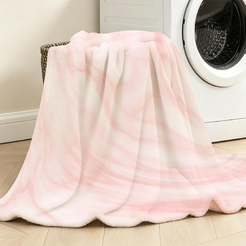 Jeté en molleton rose ultra doux en flanelle, blanc marbre et imprimé tendance simple, Throw 50" x 60"