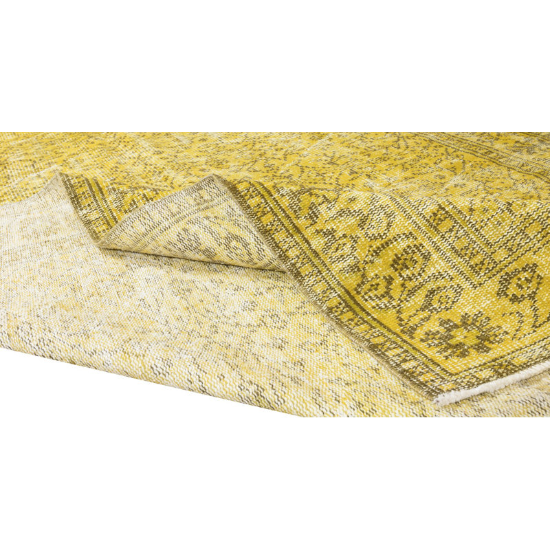 Tapis turc en laine fait à la main de 6 x 9,2 pi surteint en jaune pour un décor moderne de maison et de bureau