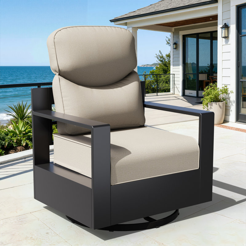 Adwin Beige Water-Resistant Outdoor Olefin Cushion, 6" Thick with Smiley Face Design (Cushions Only), 5, Beige