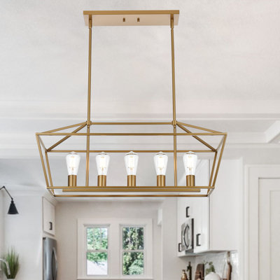 Luminaire suspendu 5 lumières pour îlot de cuisine avec lustre linéaire noir E26.