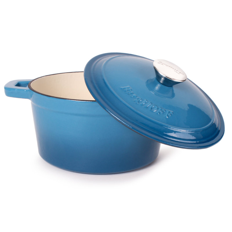 BergHOFF Neo 3Pc Cast Iron Cookware Set with 11" Grill Pan and 3Qt. Covered Dutch Oven, Blue