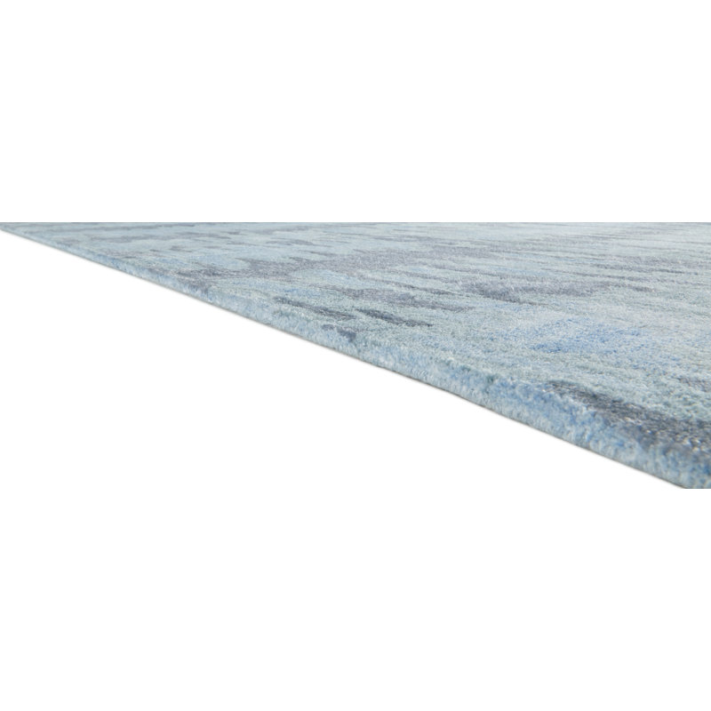 Tapis rectangulaire bleu / vert / gris en viscose touffeté à la main à motif abstrait Pagur, Rectangle de 5 pi x 8 pi
