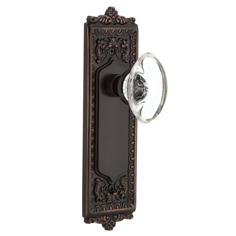 Egg & Dart Plate avec bouton de porte en cristal transparent, Bronze intemporel