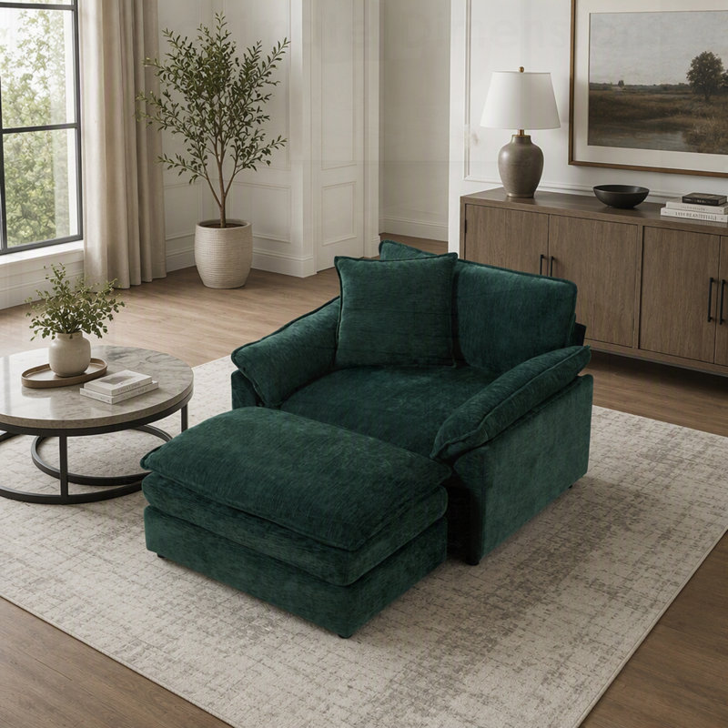 Fauteuil d'appoint moderne avec repose-pieds, fauteuil en chenille pour la lecture au salon et dans la chambre