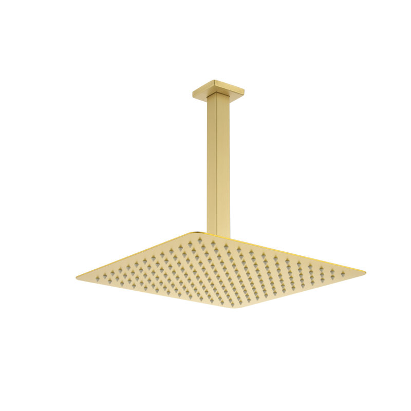 Rain Shower Head High Pressure Rainfall Showerhead Water Saving, Brushed Gold