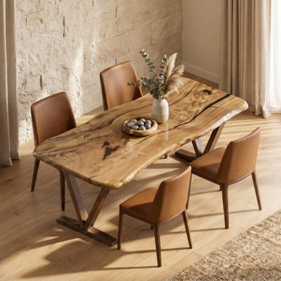 Live Edge Solid Wood Dining Table, Handcrafted Chestnut, 47"