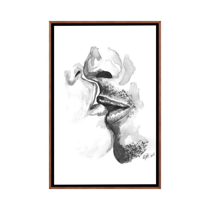 Kiss, reproduction d’art, H 26 po x l 18 po x 1,5 po, Toile avec cadre en bois brun classique, Pas de tapis