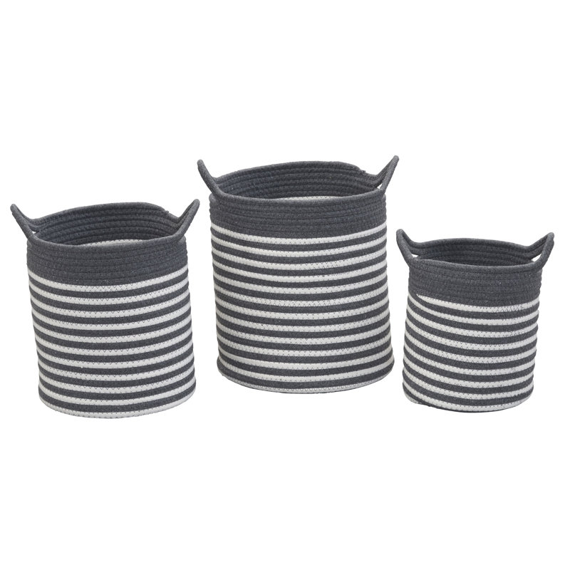 Artisan Striped Cotton Rope Basket Trio