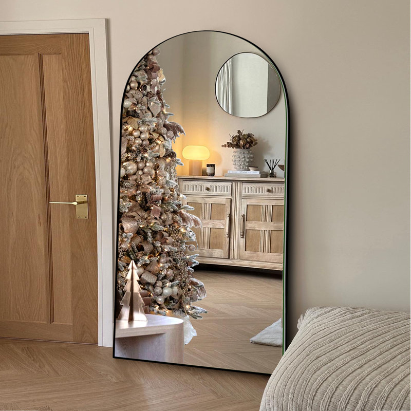 Taziyah Arch Solid Wood Floor Mirror with Stands, Black, 71" H x 32" W