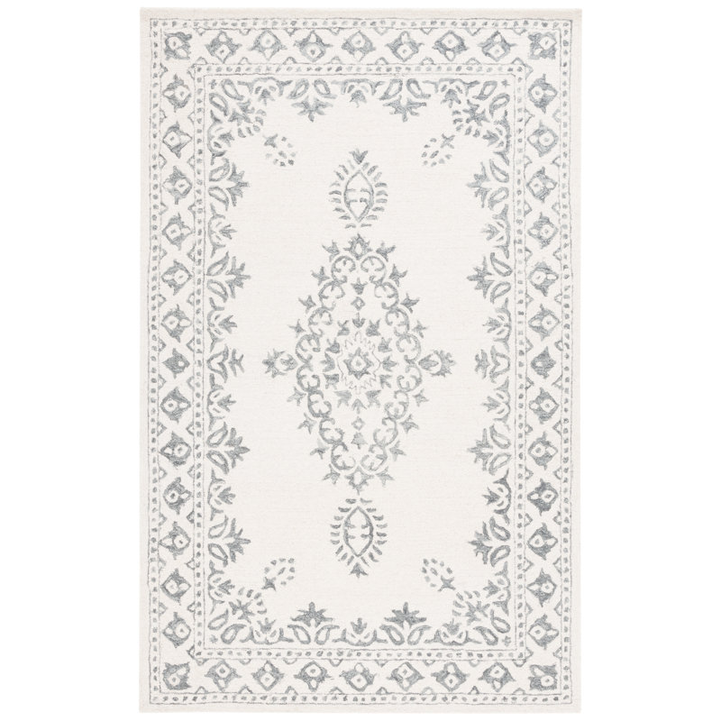 Ebony Hand Tufted Wool/Cotton Oriental Rug in Ivory/Gray, Round 6'