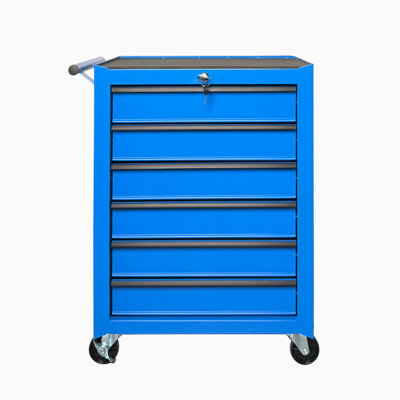 Coffre à outils roulant en métal avec 6 tiroirs, armoire à outils à 6 tiroirs avec glissières à roulement à billes de 20 po, boîte de rangement pour outils en acier - Bleu