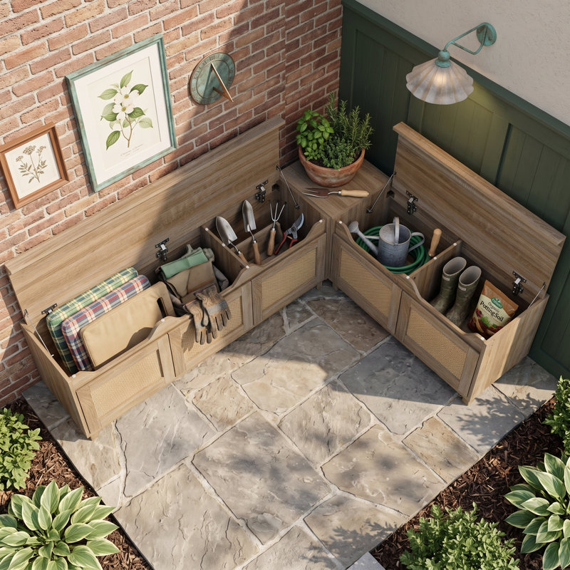 63" Wide Outdoor Corner Shoe Storage Bench