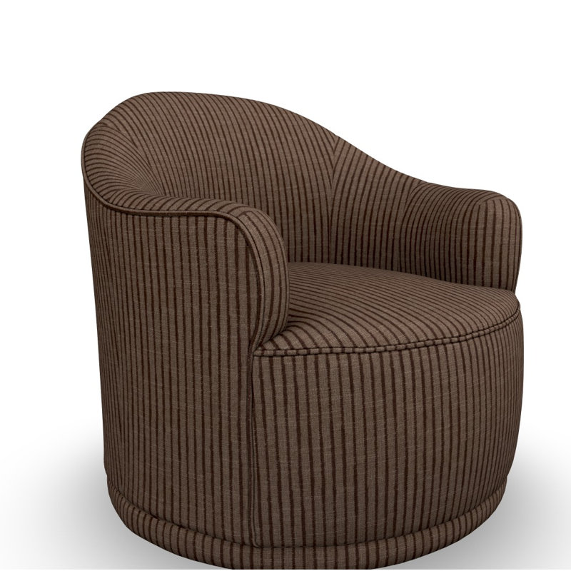 Upholstered Swivel Barrel Chair, Hazelnut Tonal Stripe Performance