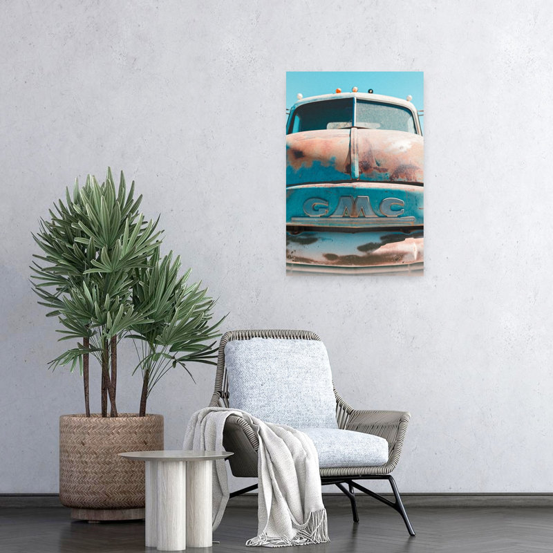 «Vintage Rusted Gmc Truck Classic Retro Traditional Traditional Tree Landscape», reproduction d'art mural, 24" H x 16" W