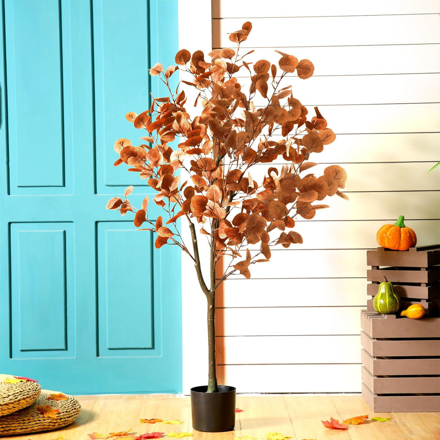 The Holiday Aisle® 4ft Fall Eucalyptus Tree Artificial Autumn Ficus ...