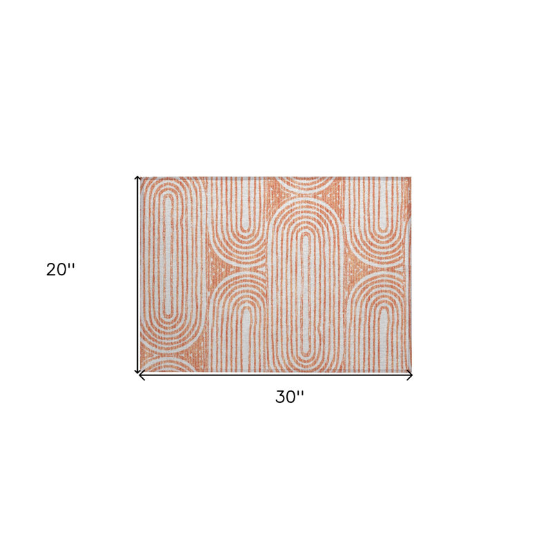 2' X 3' Orange and Ivory Abstract Washable Non Skid Indoor Outdoor Area Rug