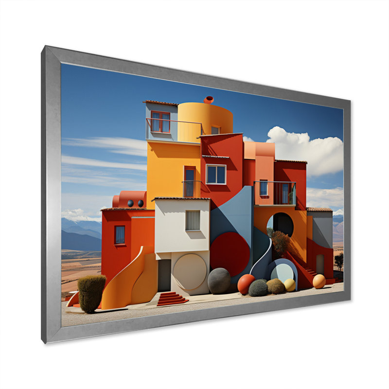 " Landscape Colourful Geometry Building I ", H 30 po x l 40 po x P 1,5 po, Cadre simple argenté