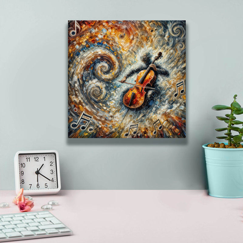 «Cello Player Abstract» par Rey Klimt, art mural sur toile, H 12 po x l 12 po