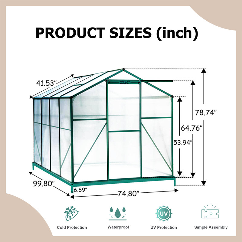 6' W x 8' D Greenhouse, Green