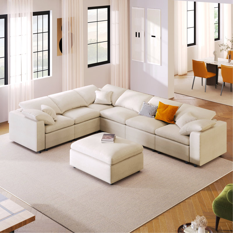 Canapé modulaire 7 places avec repose-pieds mobile