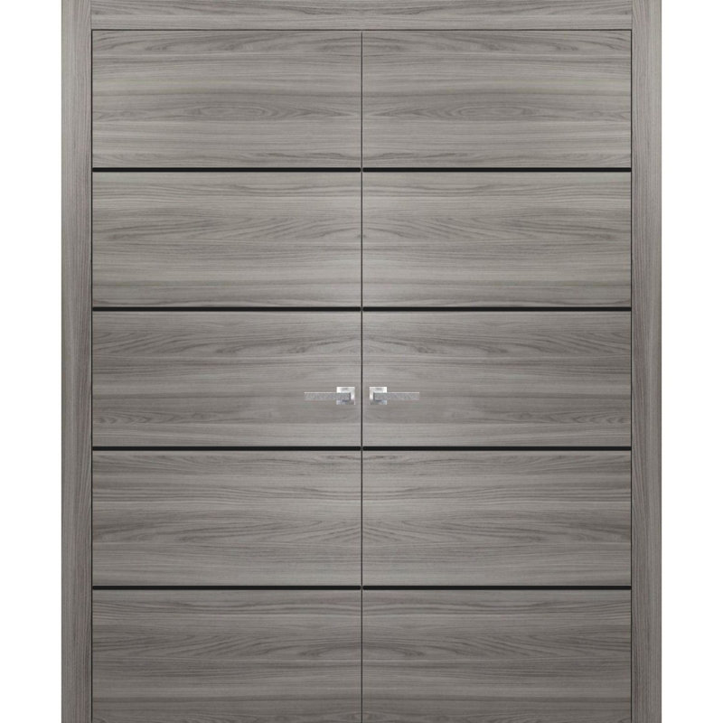 Portes françaises en bois massif massif, 72 po x 84 po, Frêne gingembre