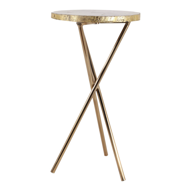 Table d'appoint ronde décorative en agate pour salon - Petite table d'appoint sur pied pour coin lecture - 58 cm, gris et or