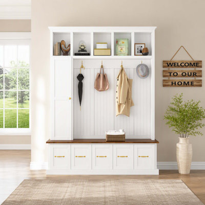 Entryway Hall Tree with Coat Hooks, Shoe Bench and Drawer Storage Cabinet
