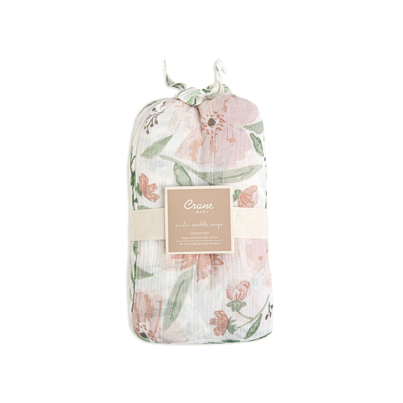 2-Pack 100% Cotton Swaddle, Soft and Durable Floral Pattern by Crane Baby