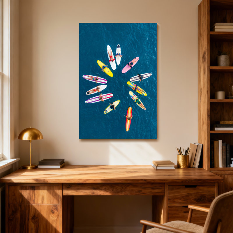Paysage et nature, planches à pagaie colorées disposées en motif circulaire, H 30 po x l 20 po