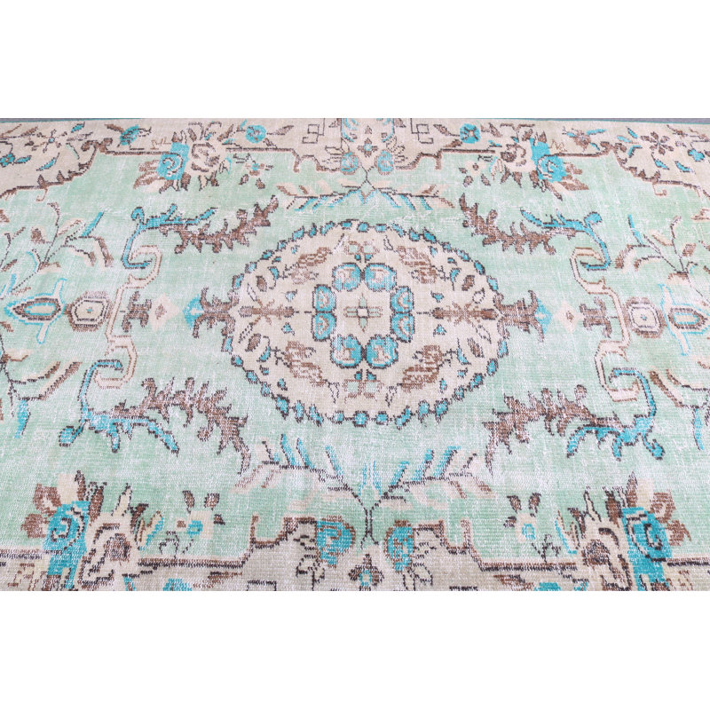 Large Vintage Turkish Oushak Rug with Green Floral Madellion Design Ideal for Salon Spaces - 2558