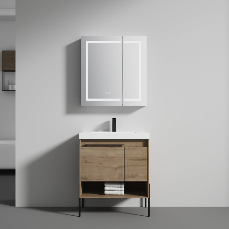 Meuble-lavabo simple 29,75 po avec plateau en acrylique Dirickson, Naturel