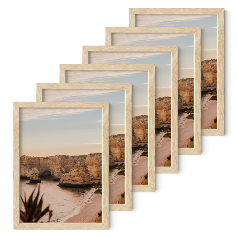 Beige Oak 5x7 Natural Wood Wall Mount Picture Frame Set