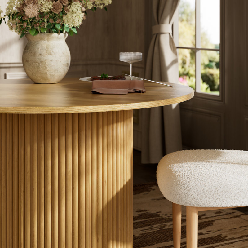 Modern 42" Round Dining Table with Fluted Pedestal Base, Versatile and Elegant Dining Table, Natural