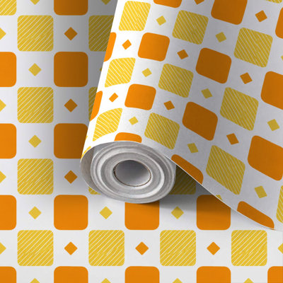 Peel and Stick Wallpaper Contact Paper Orange White Checkerboard Geometric Design Self Adhesive and Removable 24in x 118in(60x300cm)