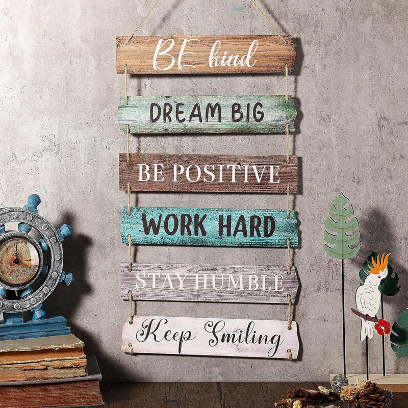 6-Piece Rustic Style Wall Hanging Plaque Quotes Inspirational Sayings Decoration. (Vintage Style)