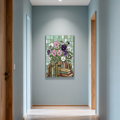 Plants &Flowers Stained Glass Flowers And Books Pattern