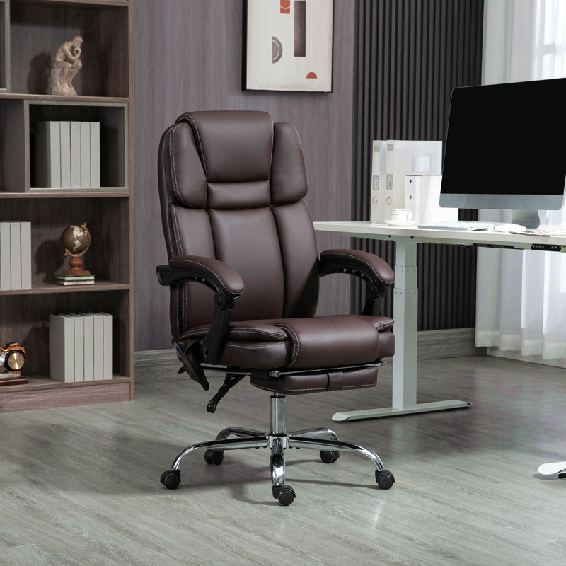 Fauteuil de massage avec 6 points de vibration, fauteuil d'ordinateur inclinable chauffant en cuir avec hauteur réglable et repose-pieds