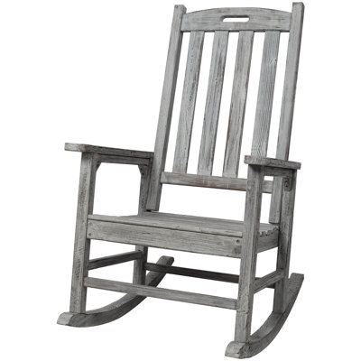 Chaise berçante de patio en bois avec assise large et dossier haut