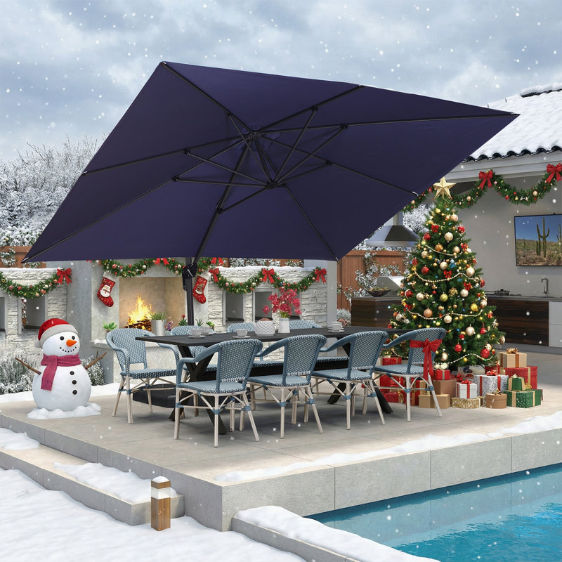 Parasol incurvé rectangulaire ajustable avec base Bennit, Marine
