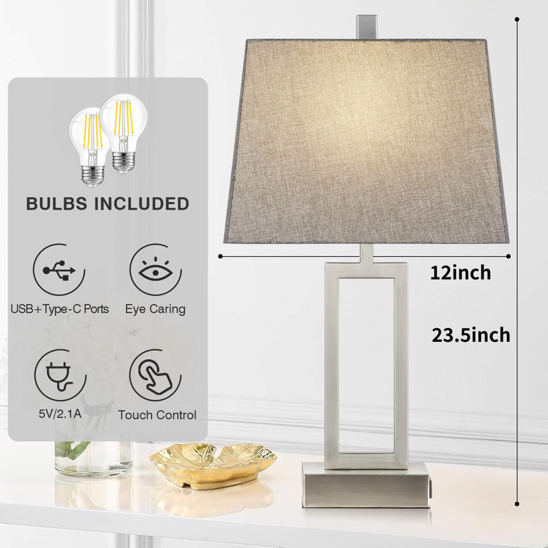 23.5" Touch Control Table Lamps, Silver, Gray