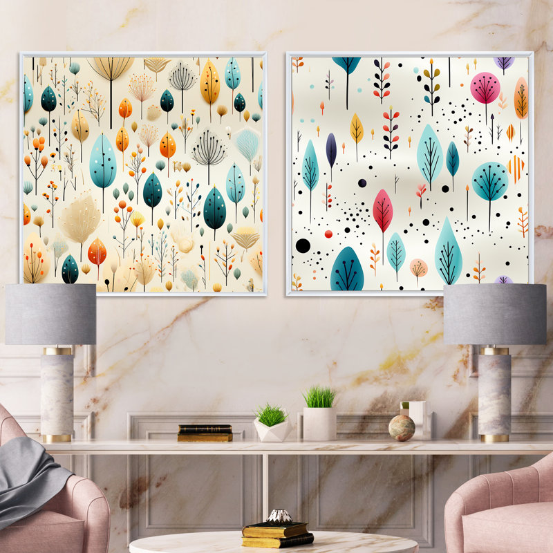Jefferies - Ensemble de 2 collages carrés botaniques abstraits, Cadre flottant blanc, H 36 po x l 73 po