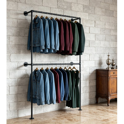 Industrial Pipe Clothing Rack Wall Mounted, Black Garment Rack for Closet Storage Laundry Room