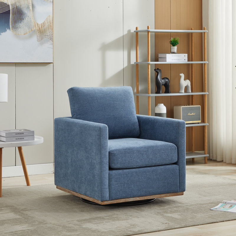 Wide Upholstered Swivel Armchair, Blue